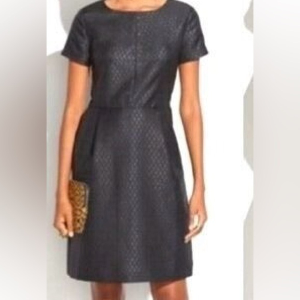 Madewell Brocade Black Metallic Short Sleeve Wool Blend Dress Size 4